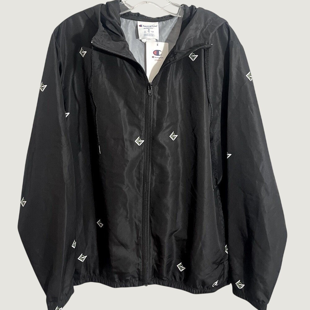 Champion UltraFuse Hooded Windbreaker Jacket Mens Medium Black GLADD Logo NWT